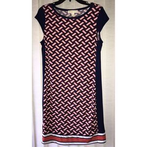 Michael Kors Women's Navy Red White Geometric Cap‎ Sleeve Dress Size M Medium